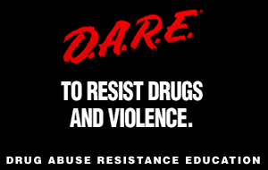 D.A.R.E. logo with message to resist drugs and violence, emphasizing drug abuse resistance education.