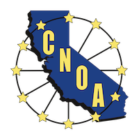 Illustration of California with the letters C N O A and stars around it
