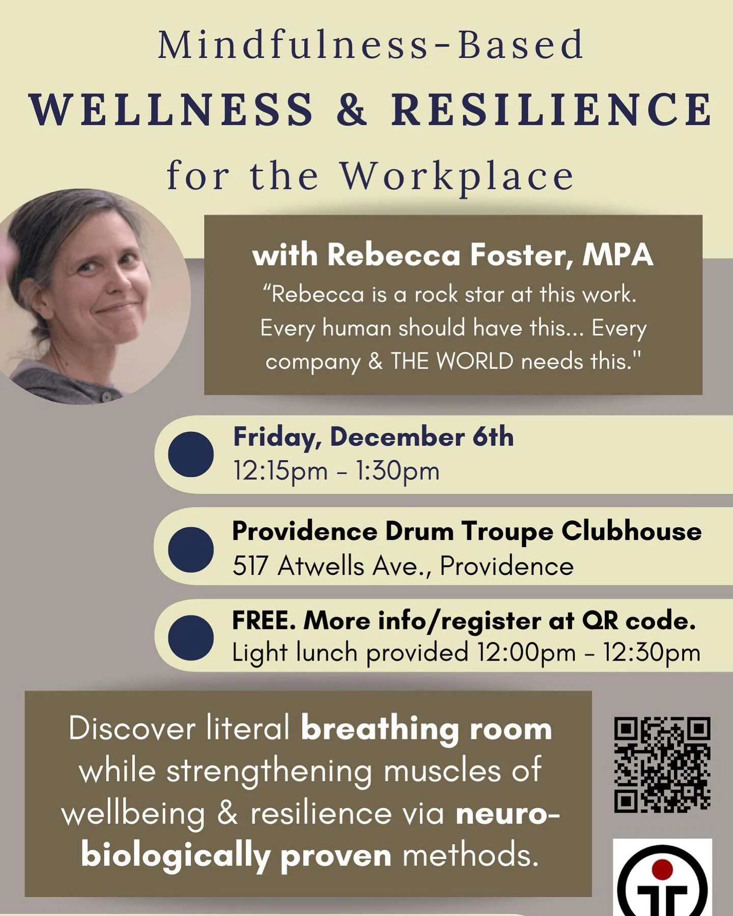 Join us for an inspiring event designed for the business community: Mindfulness-Based Wellness &amp; Resilience for the Workplace.

Sponsored by GatherWealth and led by Rebecca Foster, this program offers business leaders the opportunity to create sp