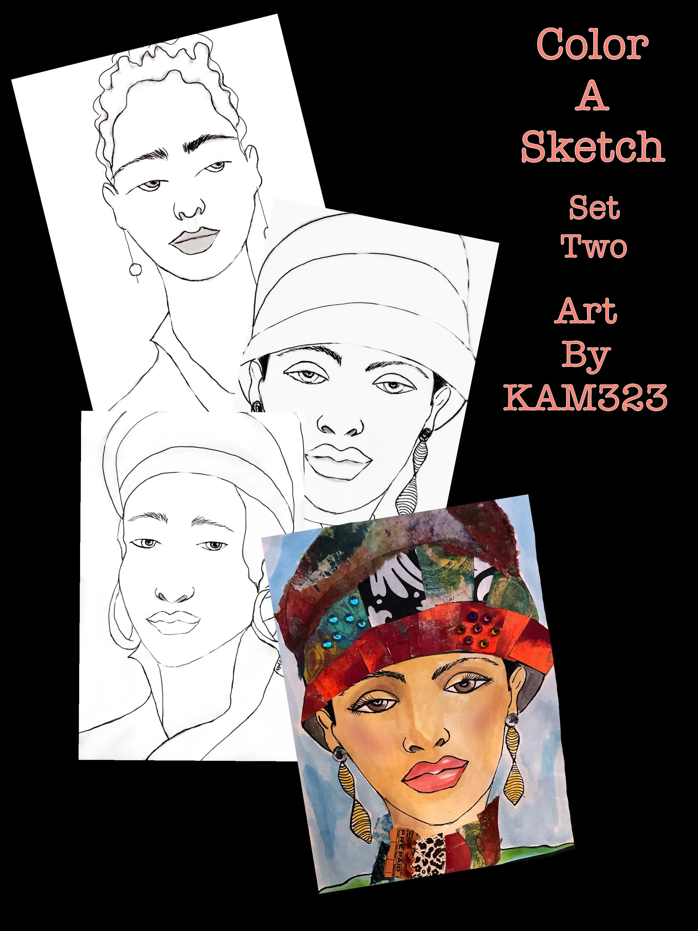3-Pack of 8"×10" Artist Coloring Sketches  - Set 2
