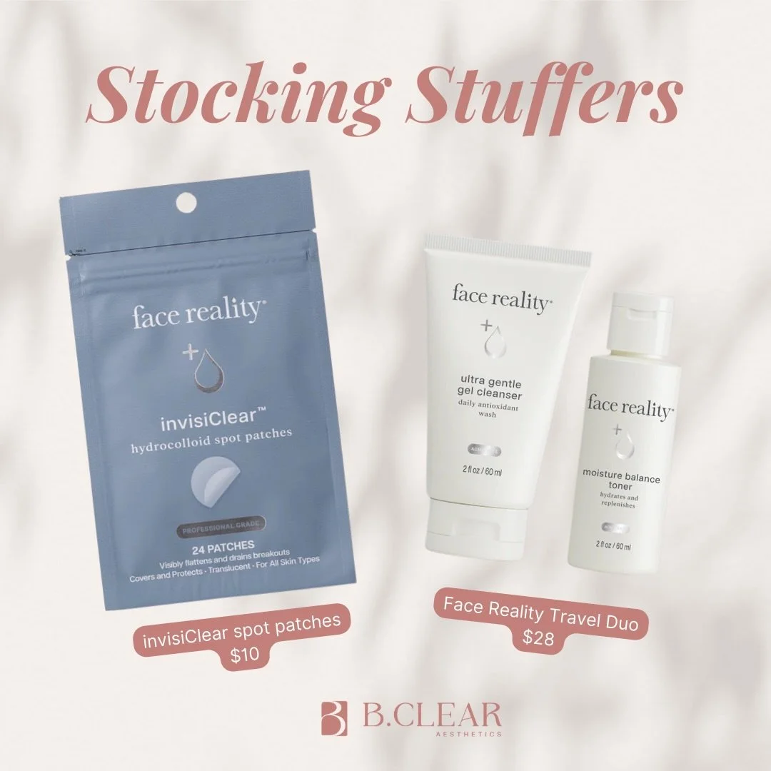 If you&rsquo;re looking for last minute stocking stuffers, we have the perfect ones for your skin loving bestie! 🤍✨

Our Top Stocking Stuffers:
-invisiClear spot patches
-ultra gentle cleanser + moisture balance travel duo
-anfisa an-gloss
-hydraCal
