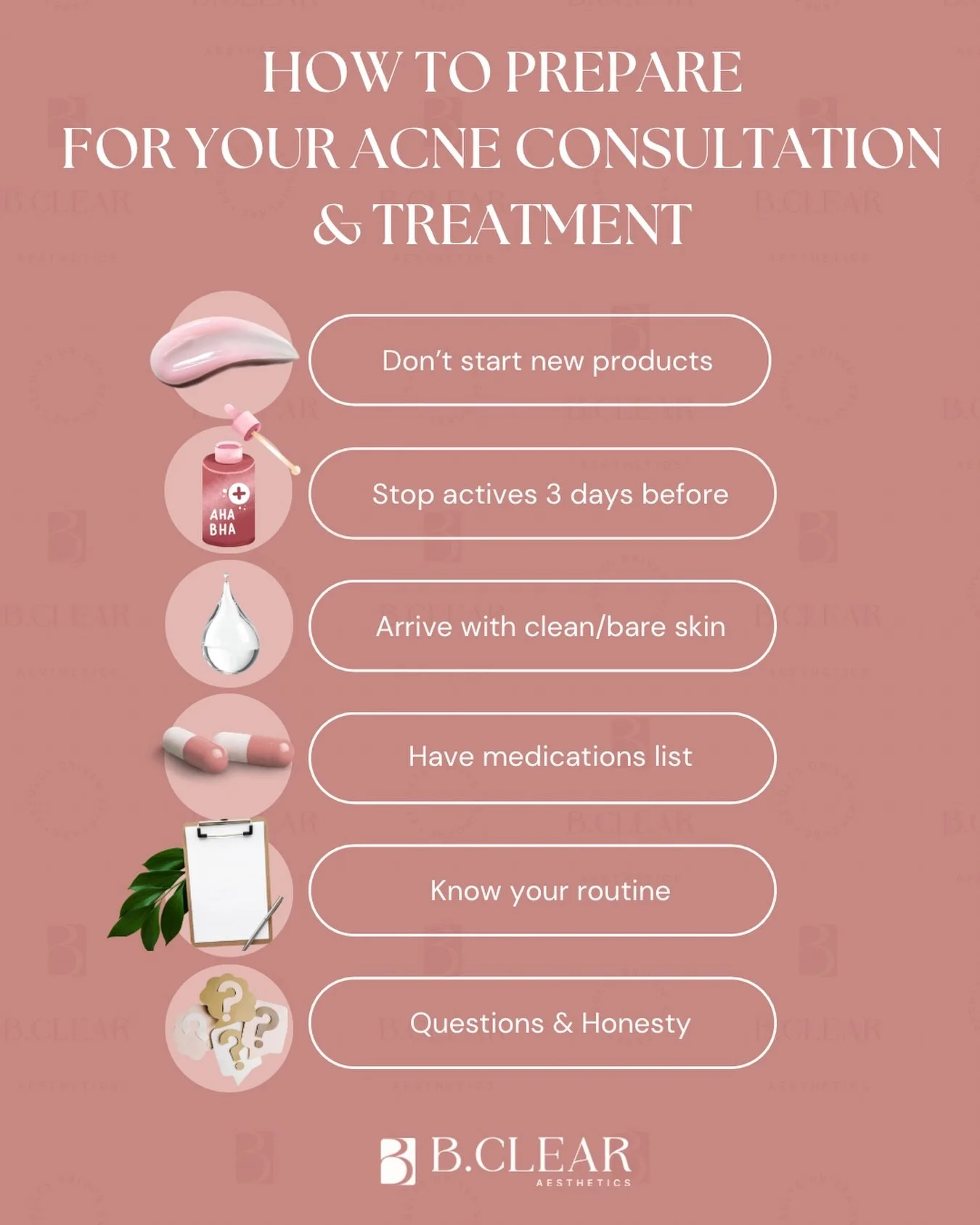 We&rsquo;re glad you&rsquo;ve taken the first step to treating your acne&hellip; what&rsquo;s next? 💭 

&bull; Avoid introducing any new skincare before your appointment 
&bull; 3 days prior- pause actives like AHA, BHA, retinol, tretinoin, or exfol