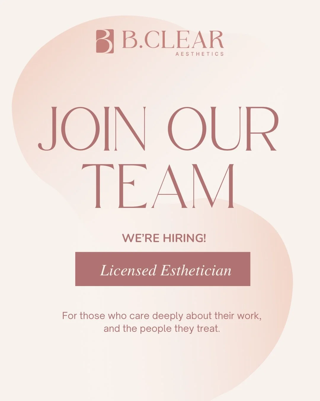 We&rsquo;re growing and looking for someone incredible to join our team! ✨

We&rsquo;d love to meet someone who:
&bull; shares our commitment to personalized care, client education, and lasting skin health
&bull; has at least one year of esthetics ex