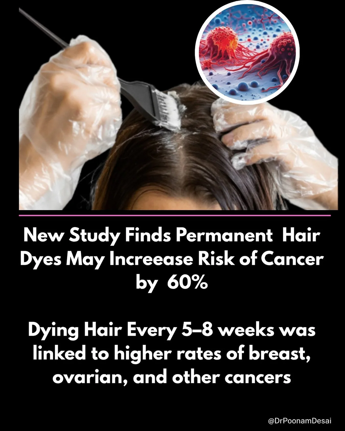 🚨 Hair Dye and Cancer Risk

The NIH Sister Study, published in the International Journal of Cancer in 2019, followed more than 46,000 women for eight years and found that frequent use of permanent hair dyes was associated with a 45 to 60 percent hig