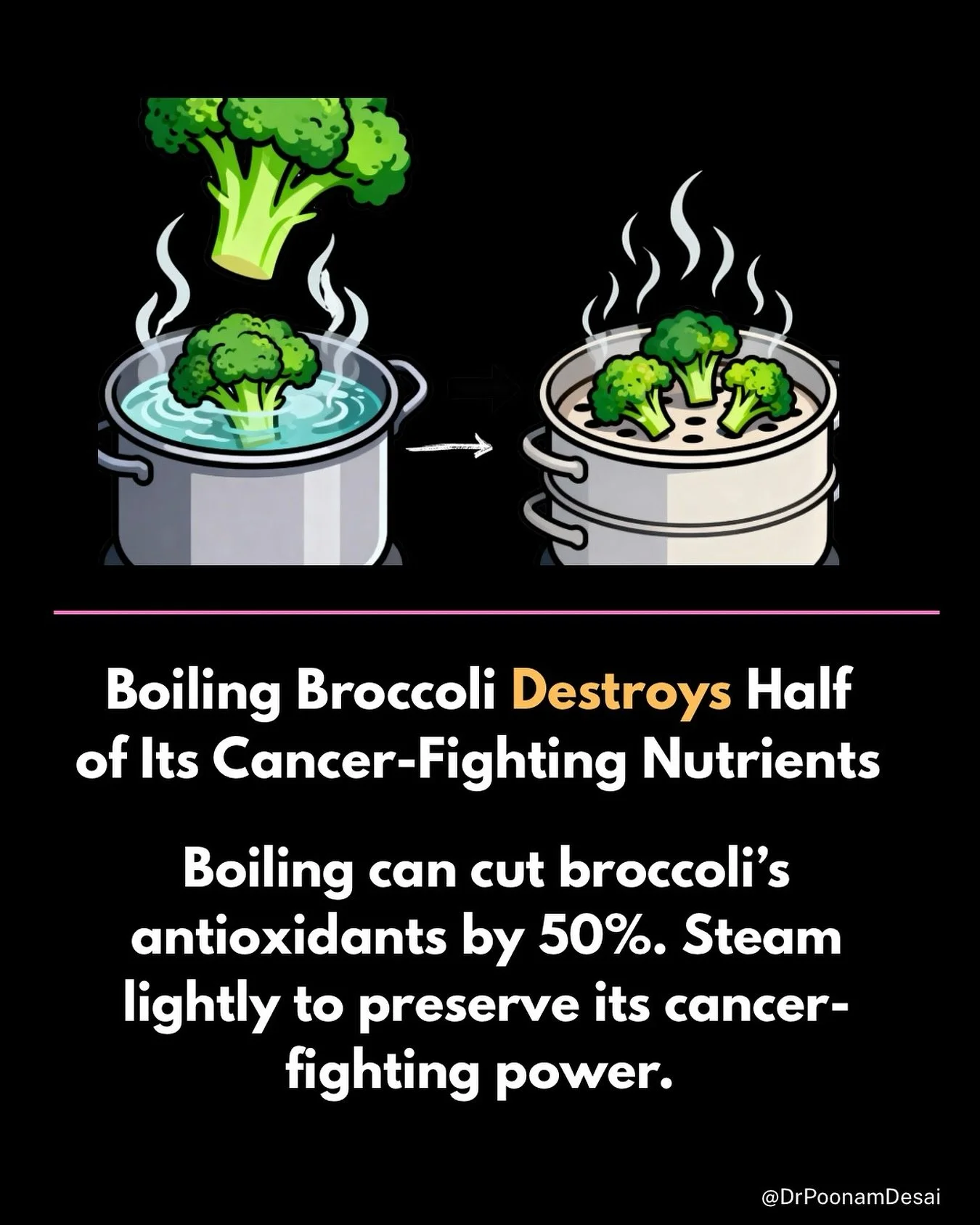 💚 Boiling kills half of broccoli&rsquo;s power but steaming brings it to life.

Broccoli is one of the most potent longevity foods we have because its rich in sulforaphane and antioxidants that help fight inflammation, support detox pathways, and re