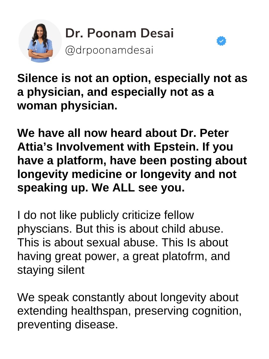Speaking or commenting negatively about a fellow physician has never been my thing. But this is about speaking up for sexual and child

Why are others who have been such big health advocates with huge platforms not saying anything?