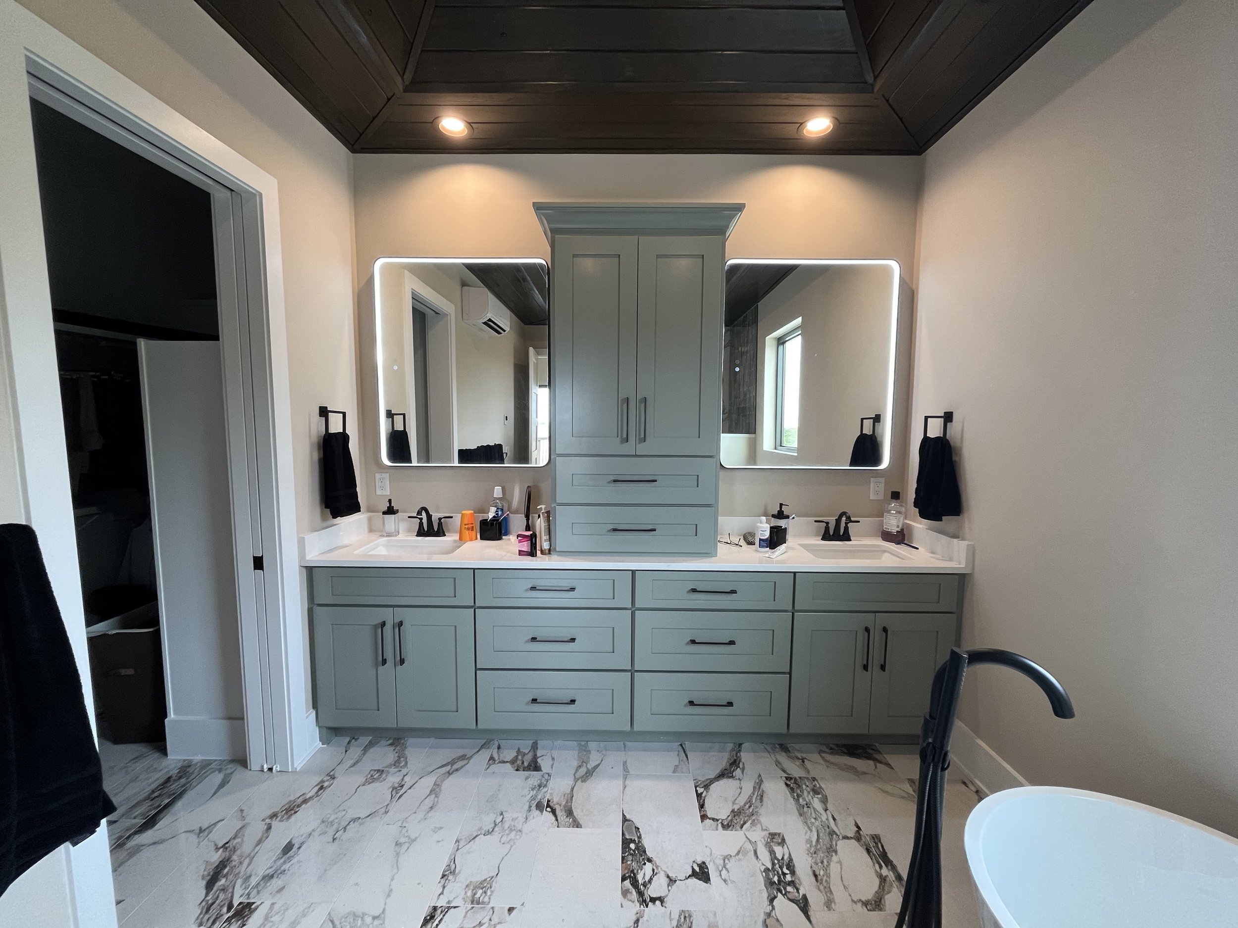 Large Dual Vanity with Cabinetry