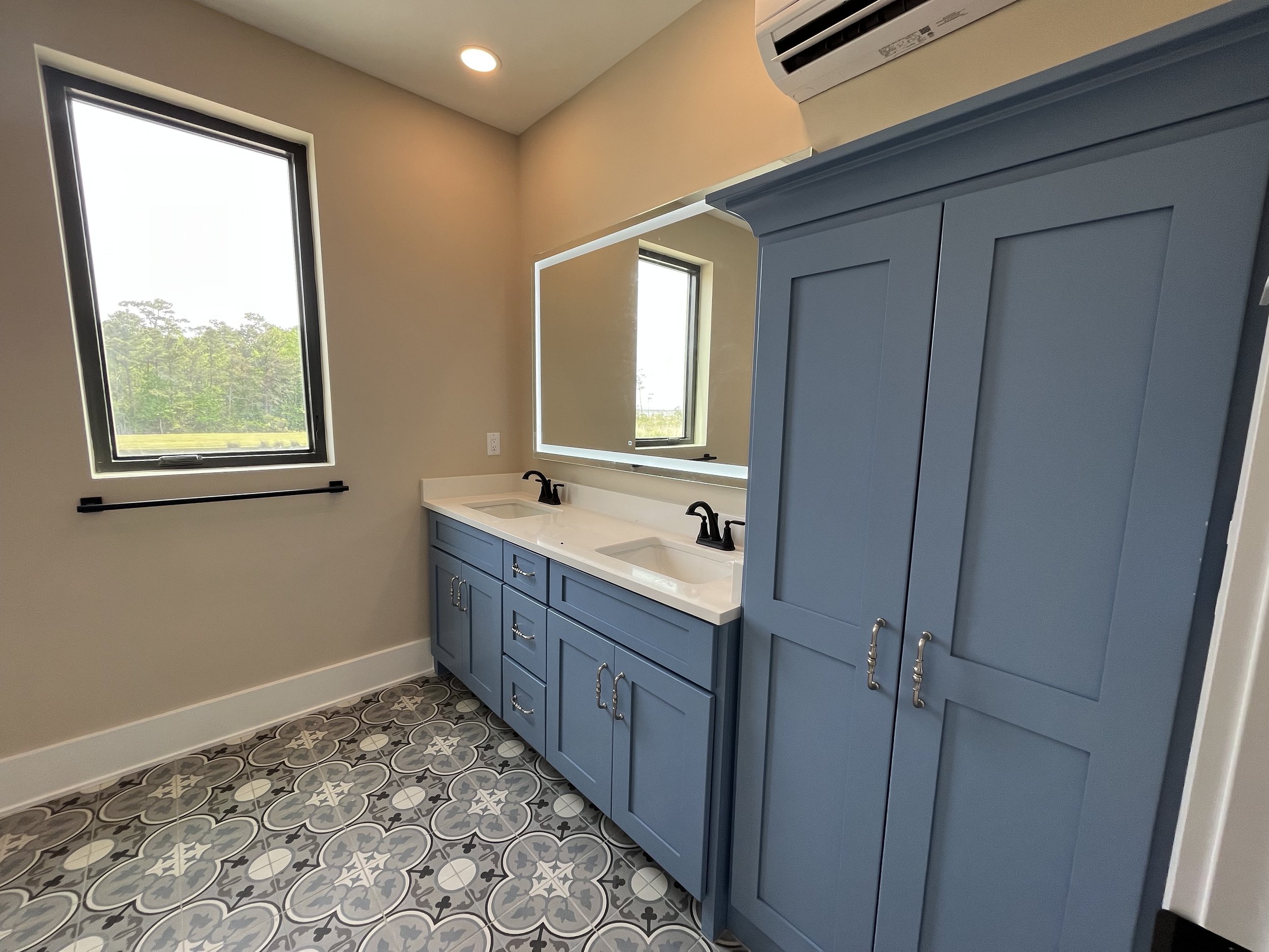 Backlit Mirror, Vanity, Custom Linen Closet