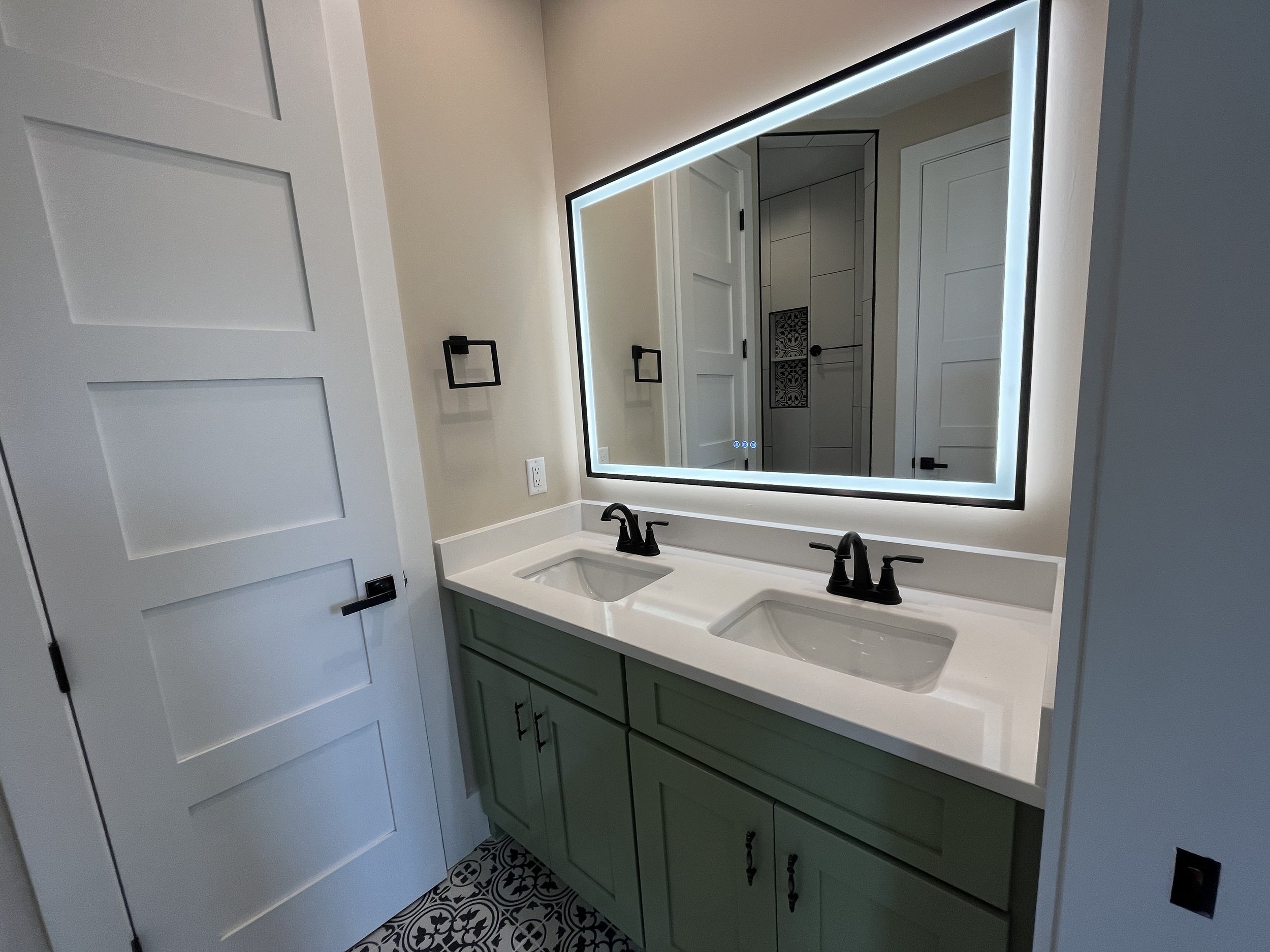 Large, Backlit Mirror and Vanity
