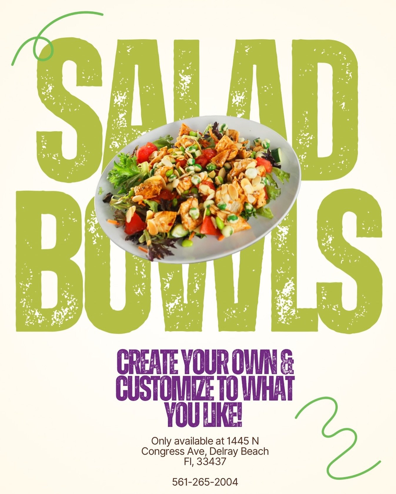 At In Good Taste Café you can customize your own salad bowl to what you like from the type of greens to protein, dressing and everything in between! Make sure to stop by 1445 N Congress Ave Delray Beach Fl or call (561)265-2004! Delivery and p