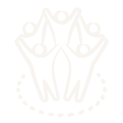 Line drawing of five people holding hands in a circle, surrounded by a dotted border.