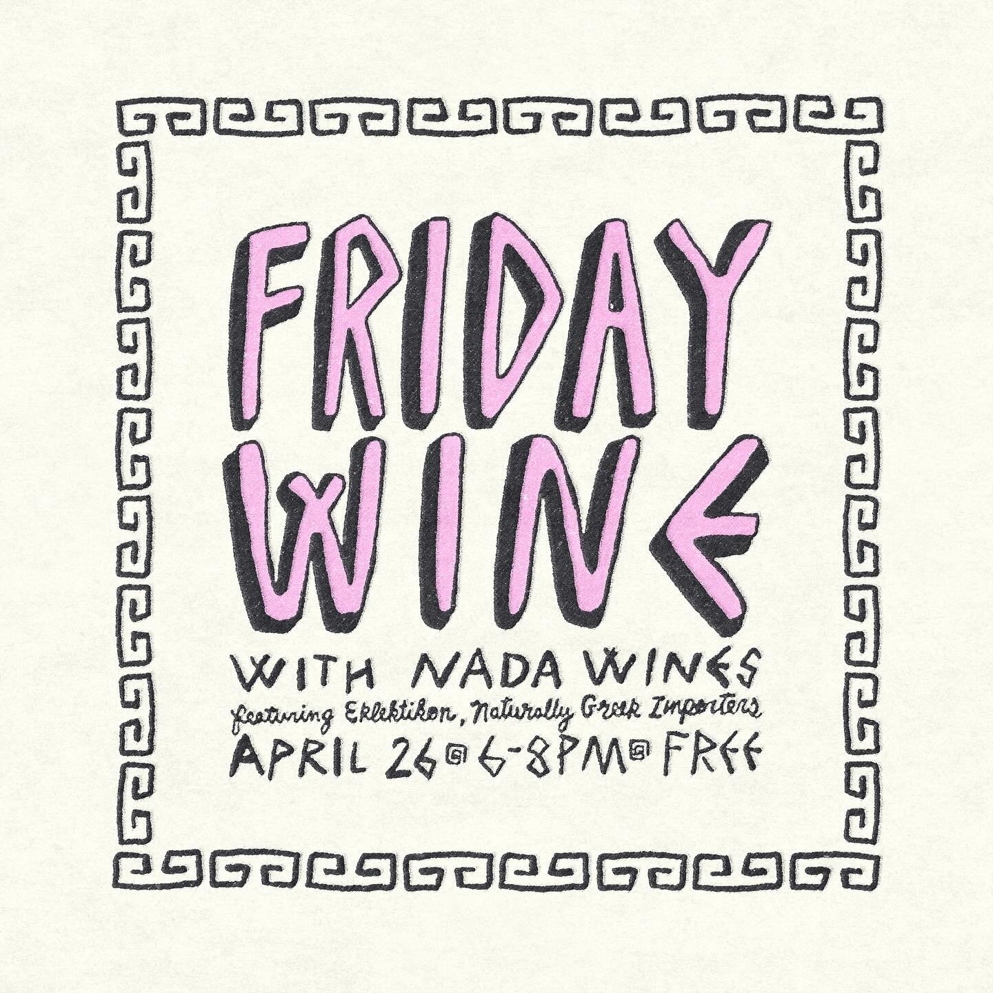 This #fridaywines we&rsquo;re taking y&rsquo;all on a lil trip to Greece. Open up your aqueducts and welcome some of the finest that @nada_wine &amp; @eklektikon have to offer.

🚫💰 always free

🕕🕗 always 6-8pm

📅 always Friday. 

#jugandbottlede