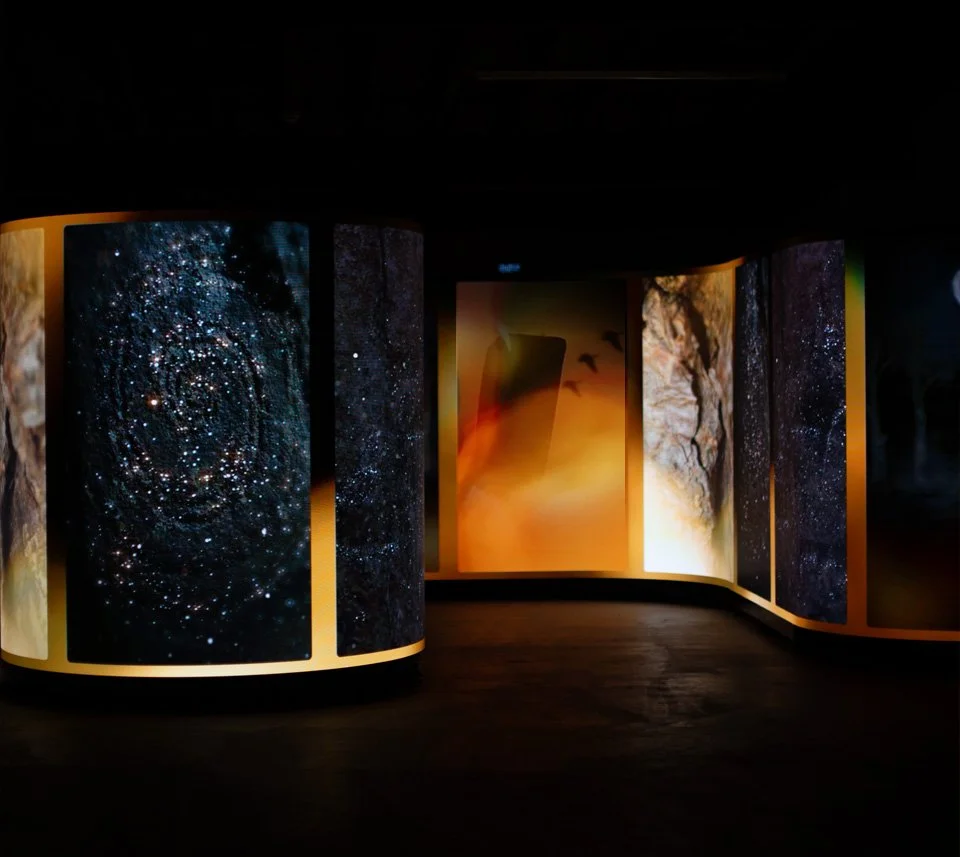 a man interacts with a holographic projection