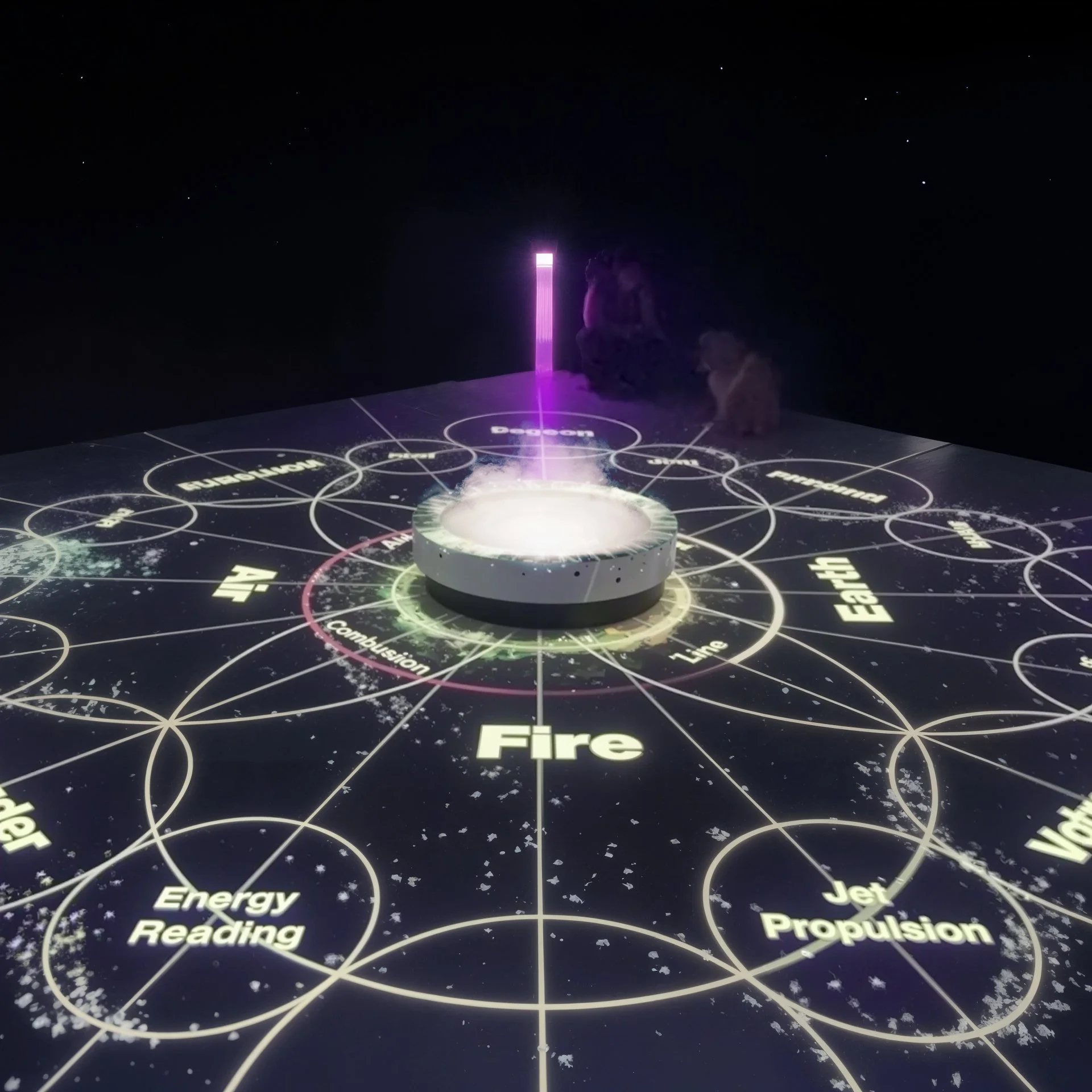 Interior floor projection mapping installation at Edinburgh International Science Festival, creating an immersive interactive experience with dynamic projected visuals
