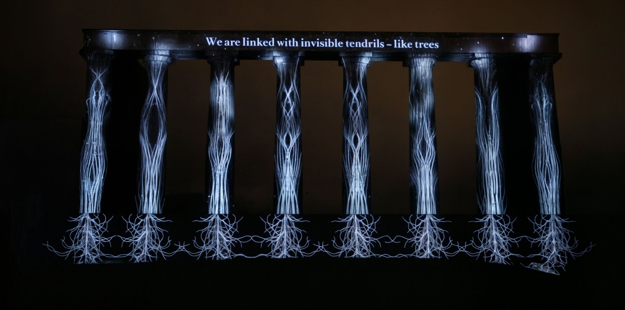 Projection-mapped video and 3D animation illuminating an immersive art installation created by Bright Side Studios