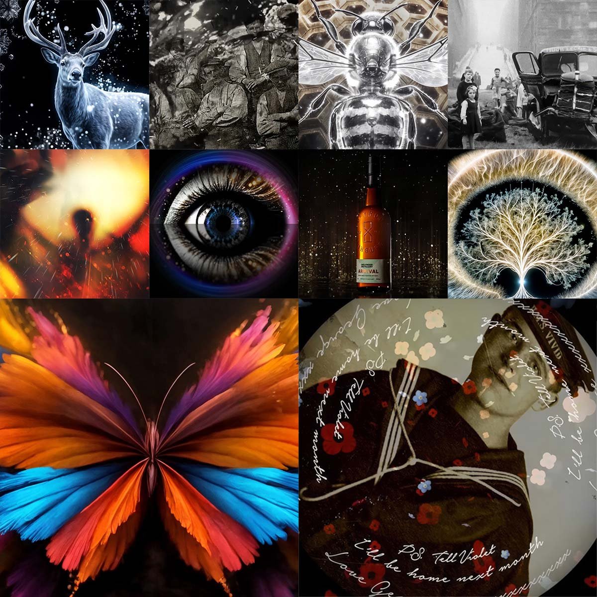 a grid of stills from animation and video production by Bright Side Studios