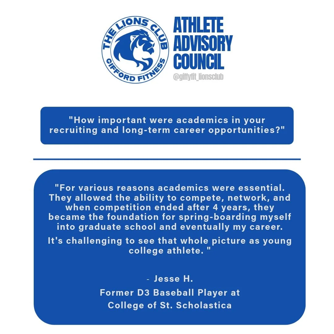 - Academics First -

The Athlete Advisory Council is a collective of trusted former college athletes with a range of experiences, from D1 to D3 and Club sports, with some who even played their sport professionally. They are success stories of hard wo