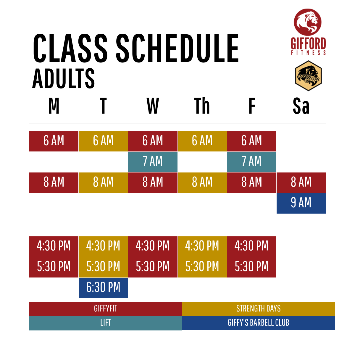 GiffyFit Adult Fall Schedule 2026 Graphic