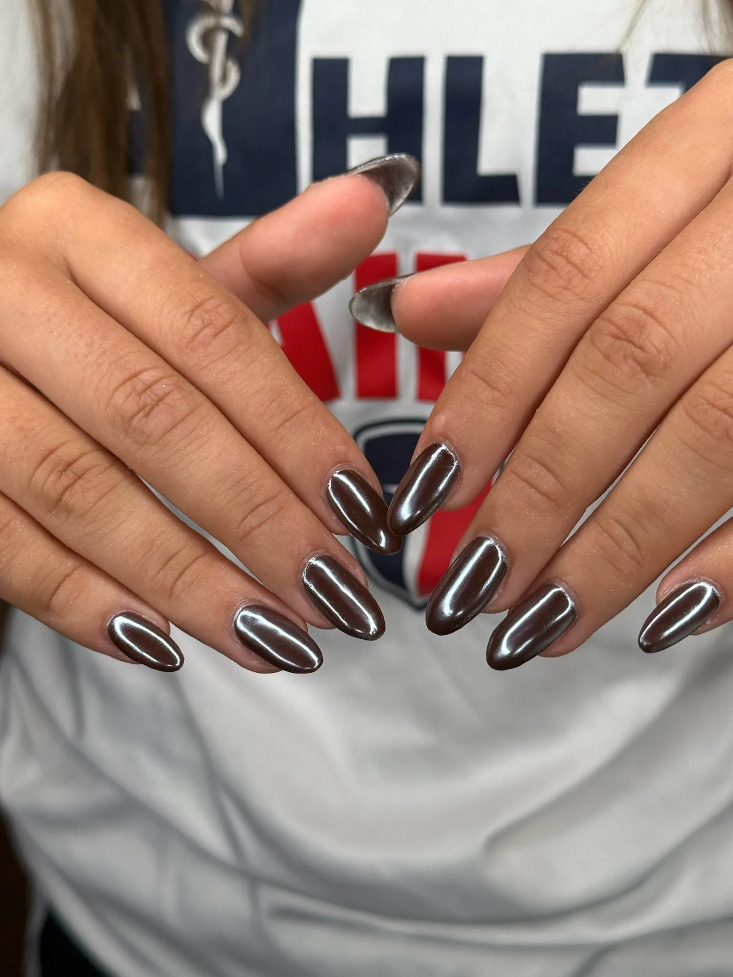 Beautiful chrome set for this spooky season! 

📍La Cantera | 💅 Builder Gel, Gel X, Acrylic, Mani + Pedi and more.
📲 Link in bio to book your next set