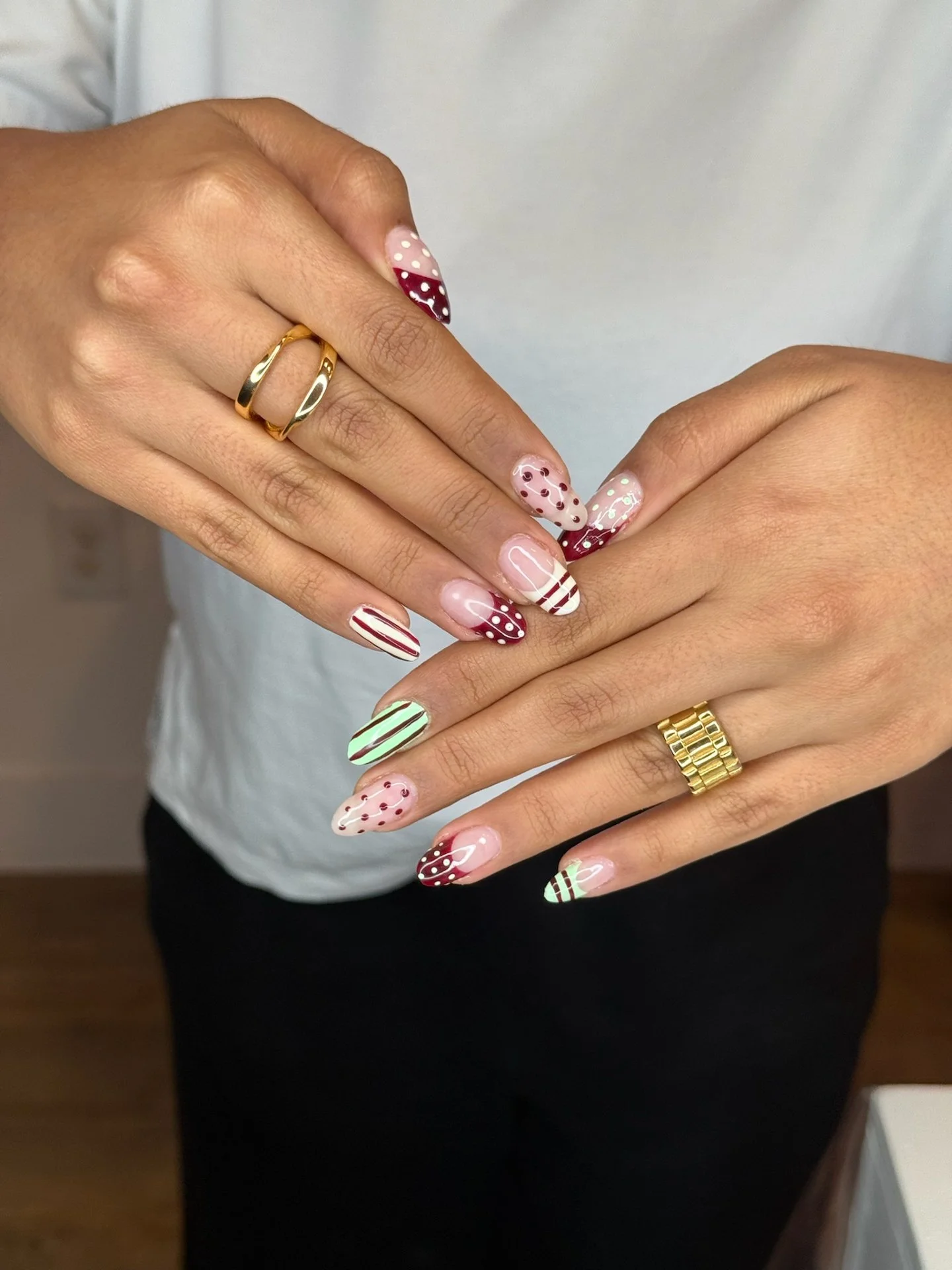 Super fun colors and patterns for this beautiful builder gel set (on our clients' natural nail! 💅❣️

📍Thirteen Beauty Bar &mdash; La Cantera, San Antonio
📲 DM us or book through the link in bio