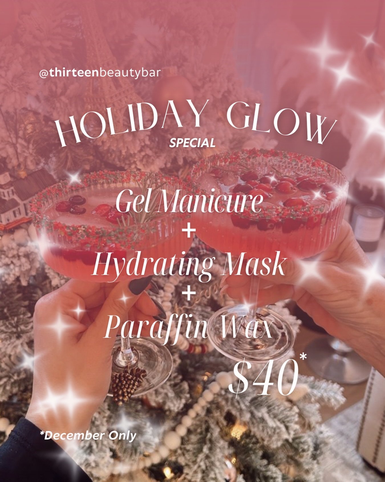 Give your hands the glow-up they deserve this season ✨🎁 Our Holiday Glow Special includes:
💅 Gel Manicure 🧖&zwj;♀️ Hydrating Mask 🕯️ Paraffin Wax Treatment All for just $40 &ndash; This December only!

Whether you&rsquo;re party prepping or just 