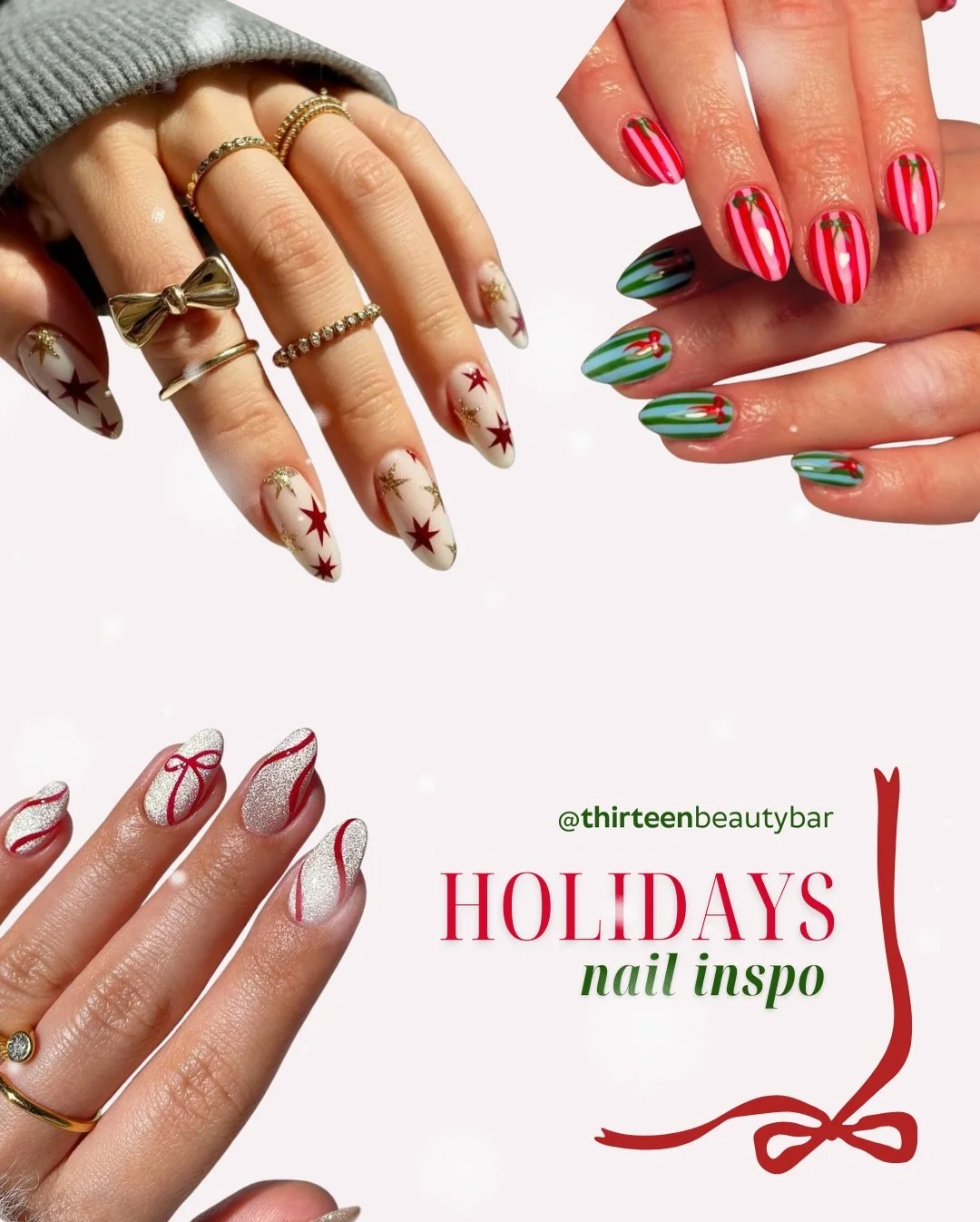 SAVE this nail inspo for your next holiday nail set🎄✨🩷

📍Thirteen Beauty Bar | La Cantera
📲 Book now through the link in bio or DM us