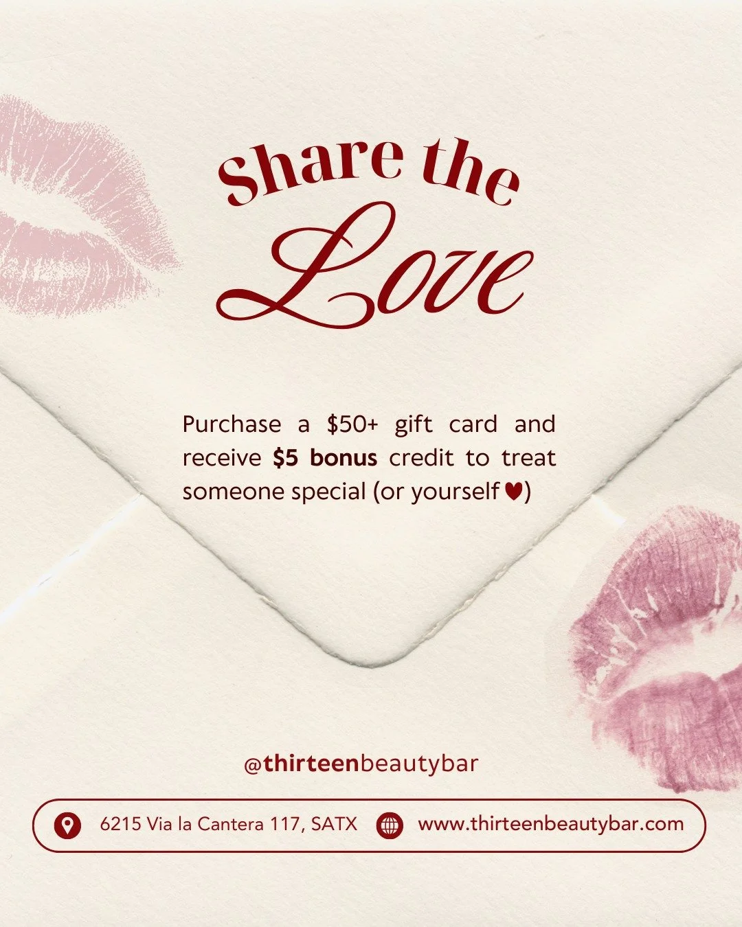 💌 Because love looks better when it&rsquo;s shared
Our gift cards are perfect for Valentine&rsquo;s dates, Galentine&rsquo;s gifts, besties, or a little self-love moment just for you 🤍

V-Day SPECIAL❣️
✨ Purchase a $50+ gift card and receive $5 bon