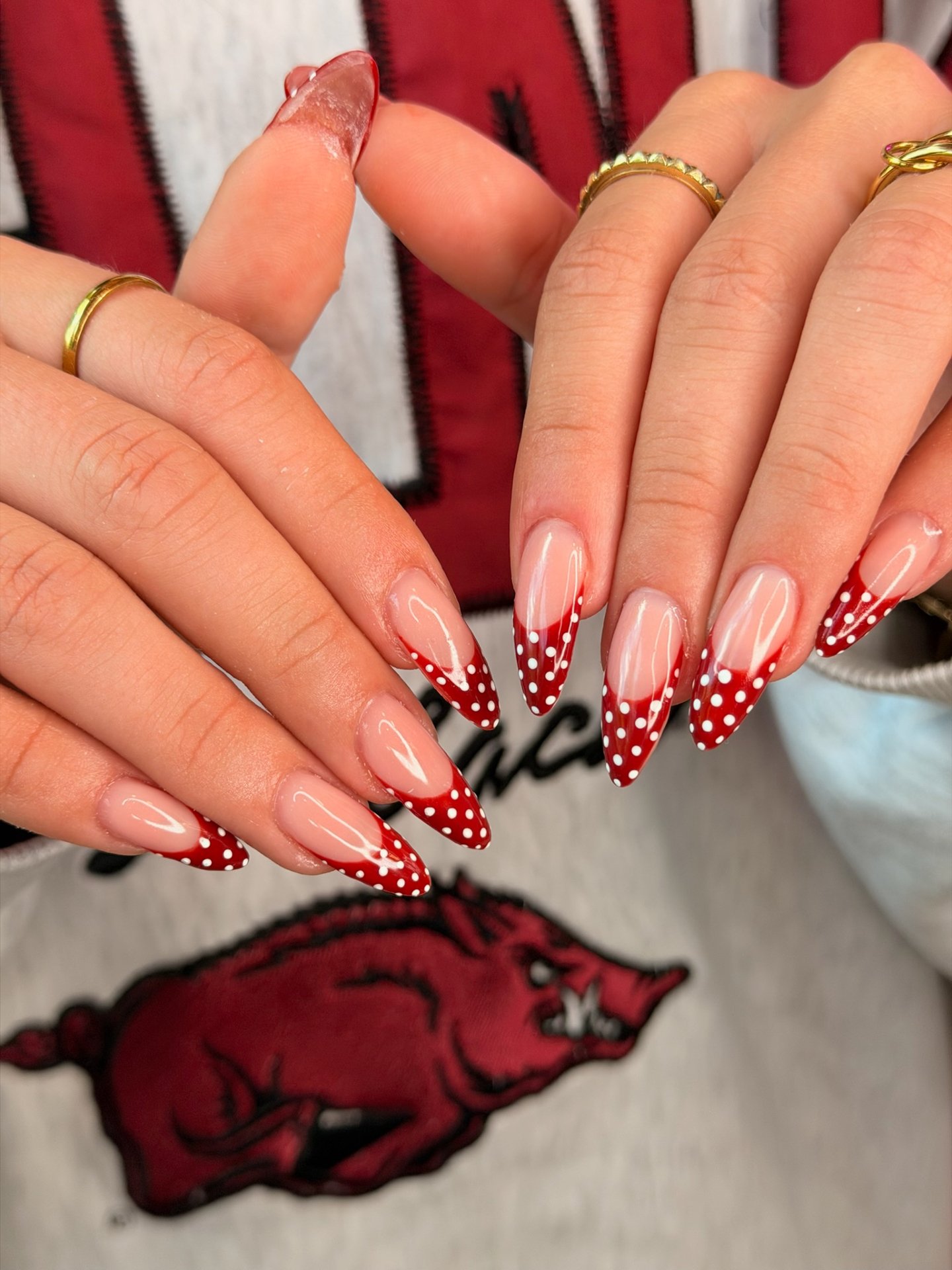 STUNNING red polka dot frenchies, builder gel set on our clients natural nails by Delaney 🍎

📍 Thirteen Beauty Bar &middot; La Cantera
📲 Book via link in bio or DM us
#FrenchTip #SanAntonioNails #ClassicNails #LaCantera #ThirteenBeautyBar