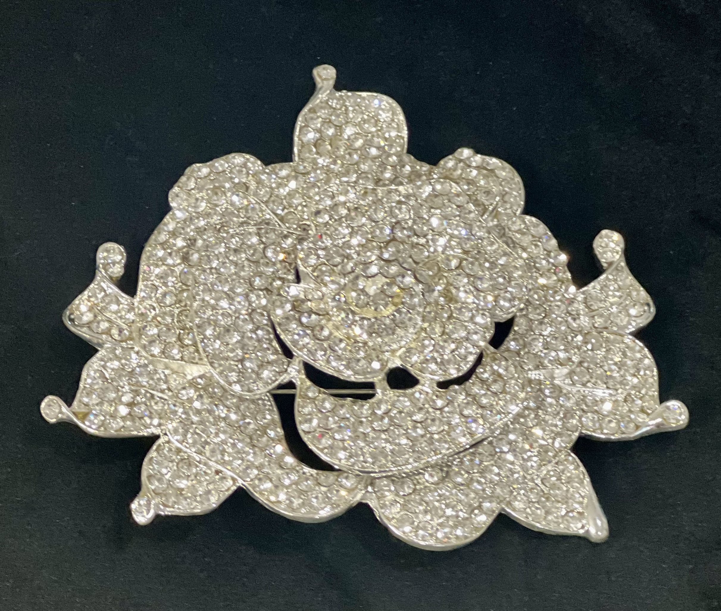 Glamorous Rhinestone Rose Brooch (Large)