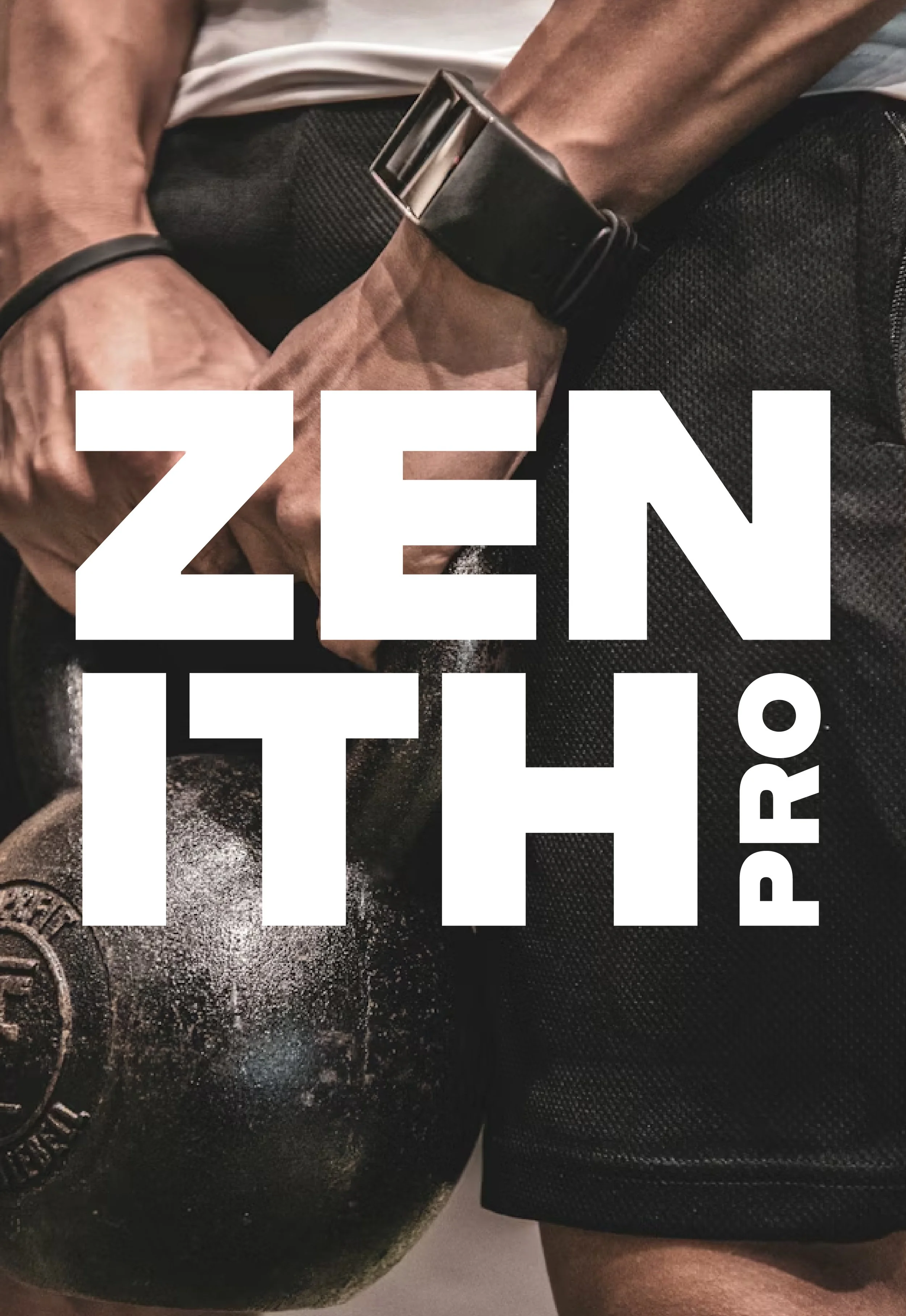 zenith pro stacked logo on top of a man holding a kettlebell