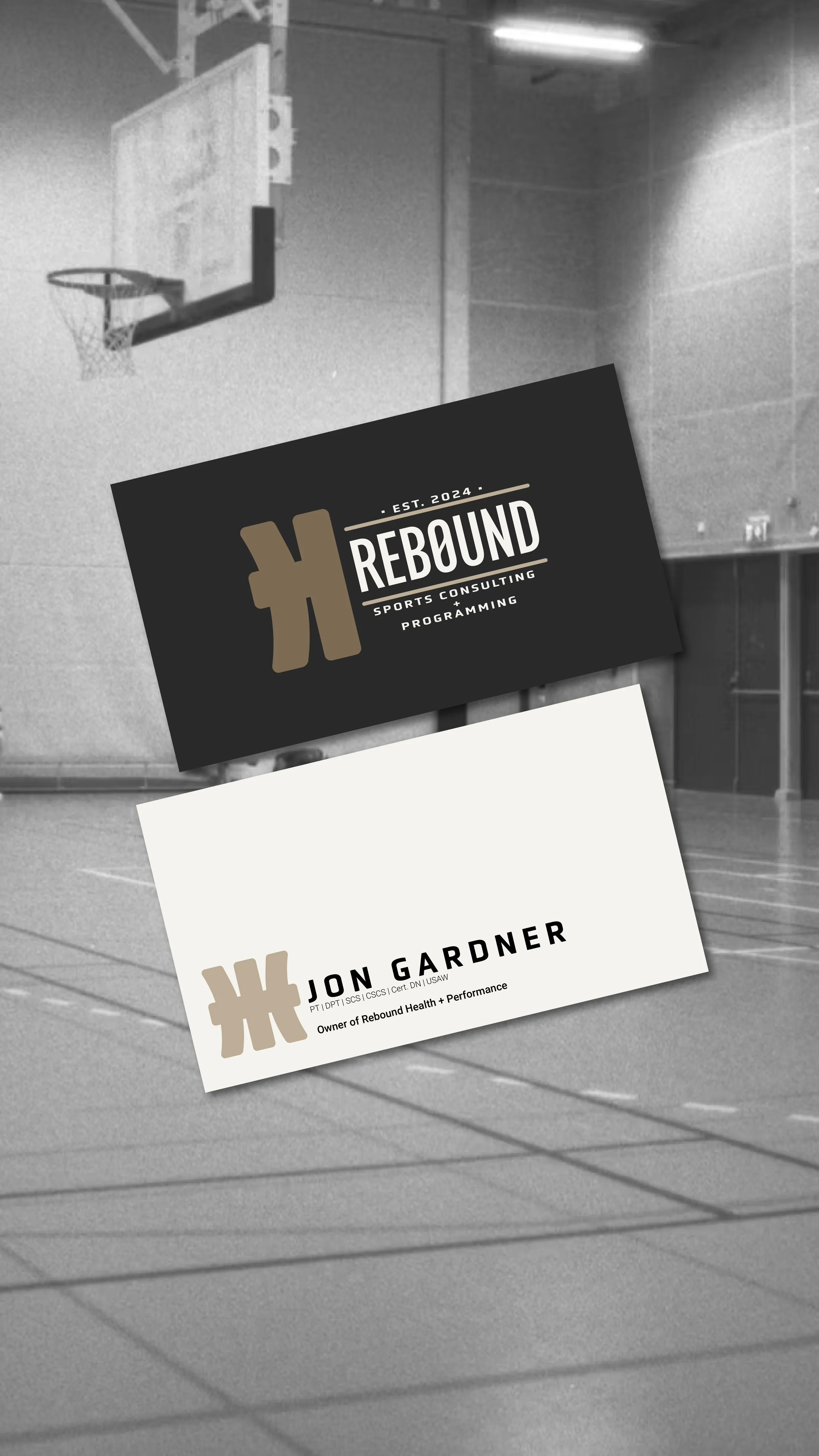 mock up of rebound health and performance business cards