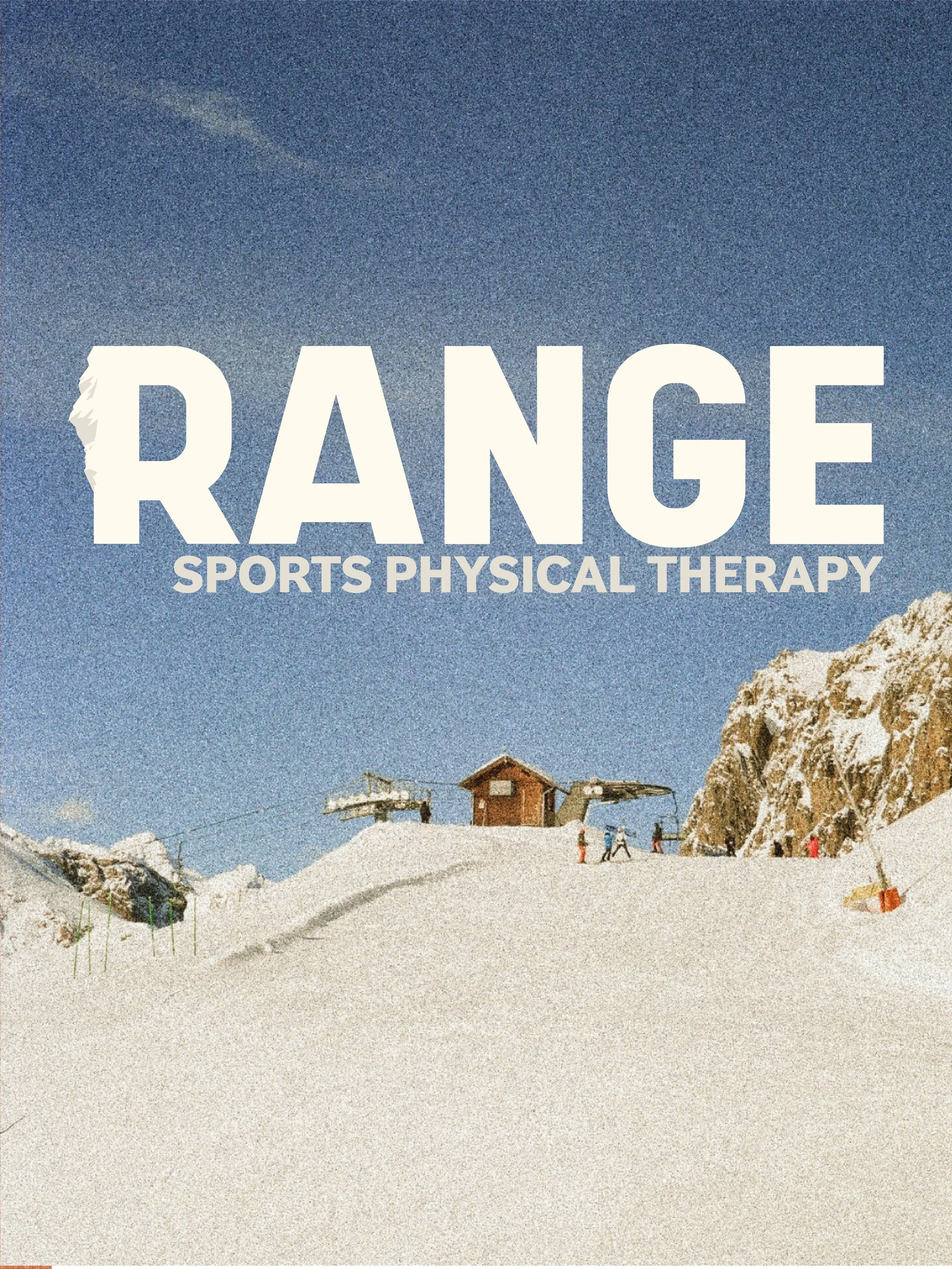 "Range Sports Physical Therapy" logo placed on top of background of ski lodge