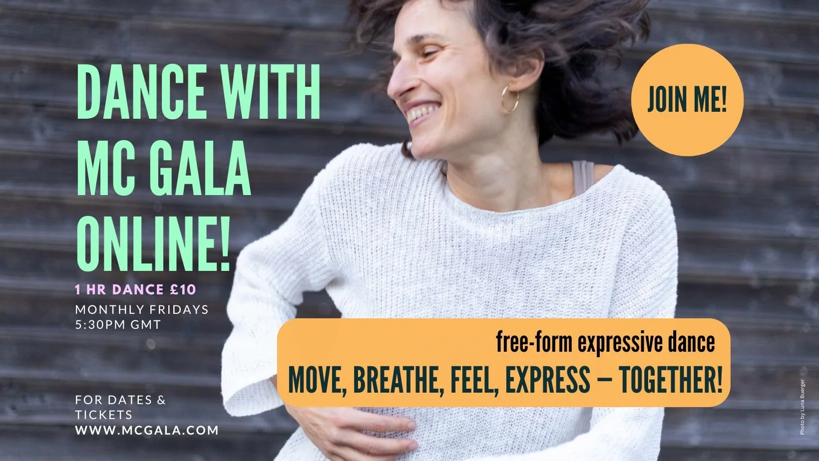 Dance with MC online! One hour guided dance journey, movement practice.
