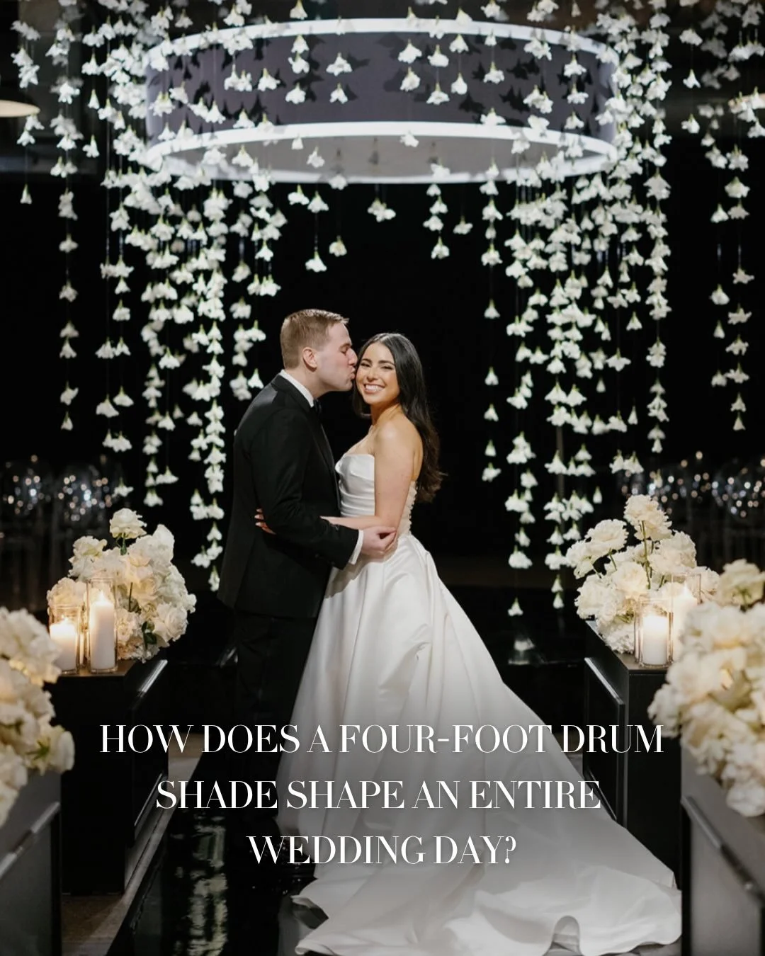 What does it take for a four-foot drum shade to shape an entire wedding day?

In this case, it became the starting point for everything that followed.

It was designed for the ceremony, serving as the canopy of the Chuppah. Floral elements floated do