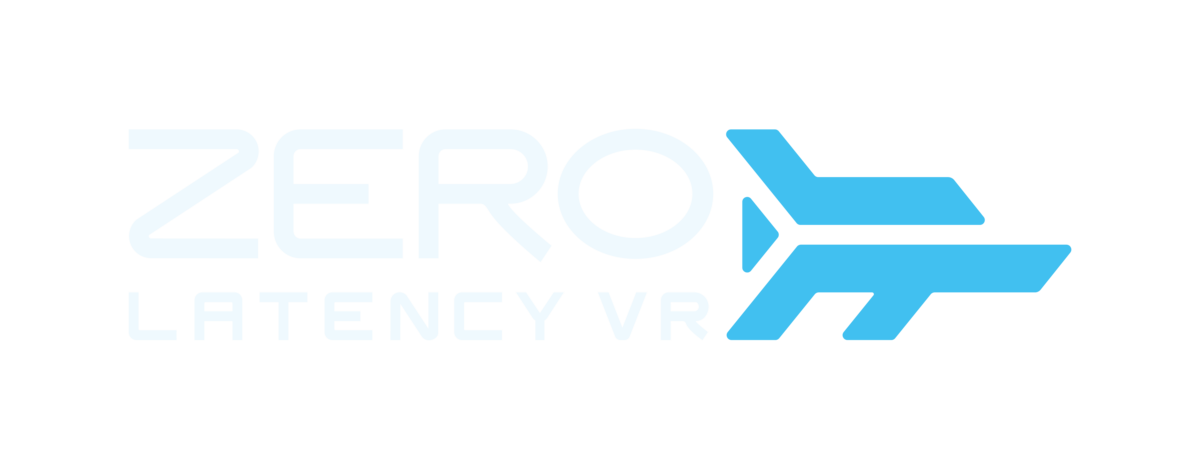 Logo for Zero Latency VR featuring a stylized blue arrow and the text 'Zero Latency VR' in uppercase letters.