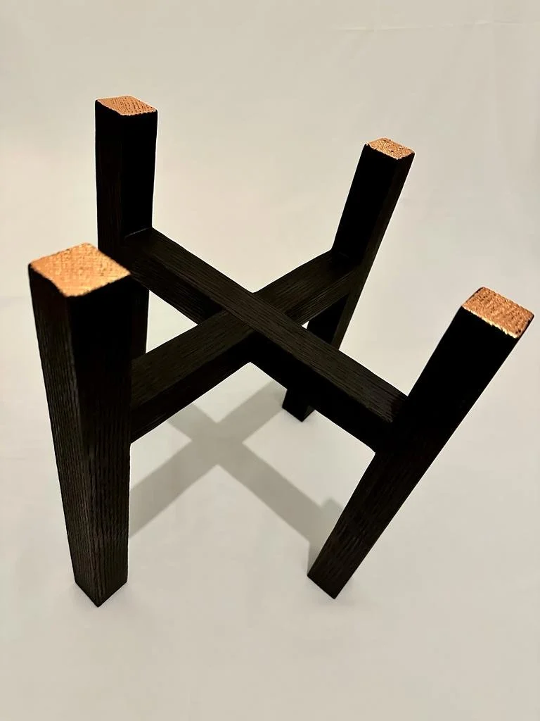 Shou Sugi Ban with Copper Leaf and Oak Plant Stand. 