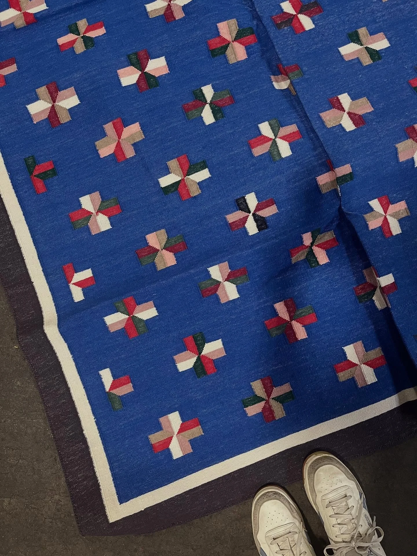 Made a little stop at the receiving warehouse to get a 👀 at the most fun dining room rug. It is so good in person! We can not wait to reveal this project come late fall🍂