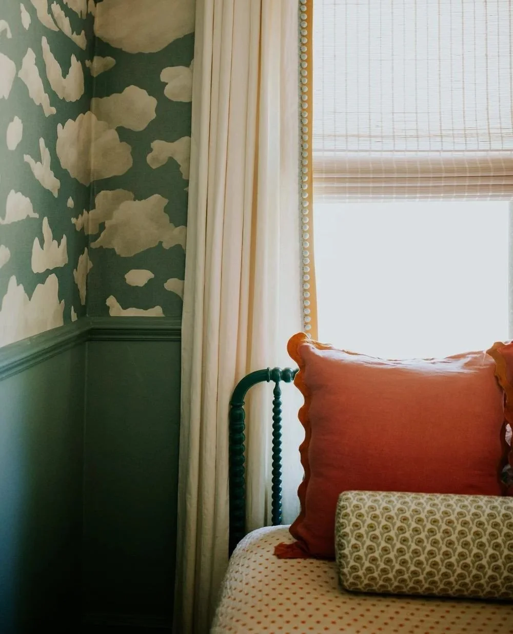 Our young client and her mother both have a keen eye for art. They were drawn to a specific wallpaper, so we built the room around their vision, creating a space full of wanderlust and a beautiful blend of colors throughout.⁠
⁠
LOCATION: Memphis, TN⁠
