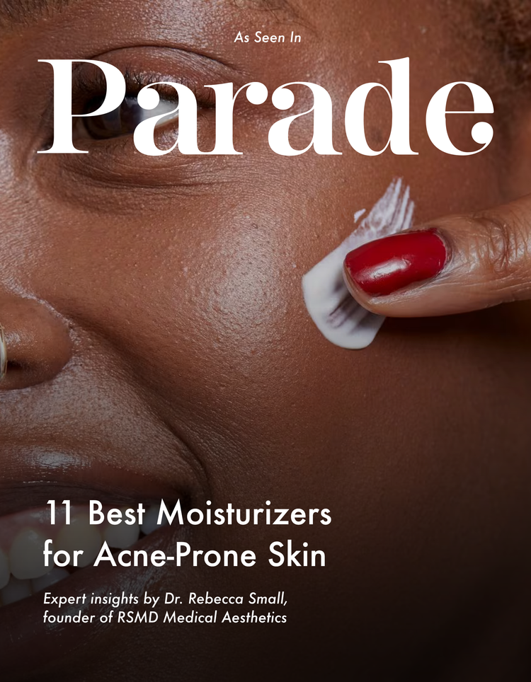 Close-up of a person with dark skin applying moisturizer to their face, with text overlay about skincare and moisturizers.