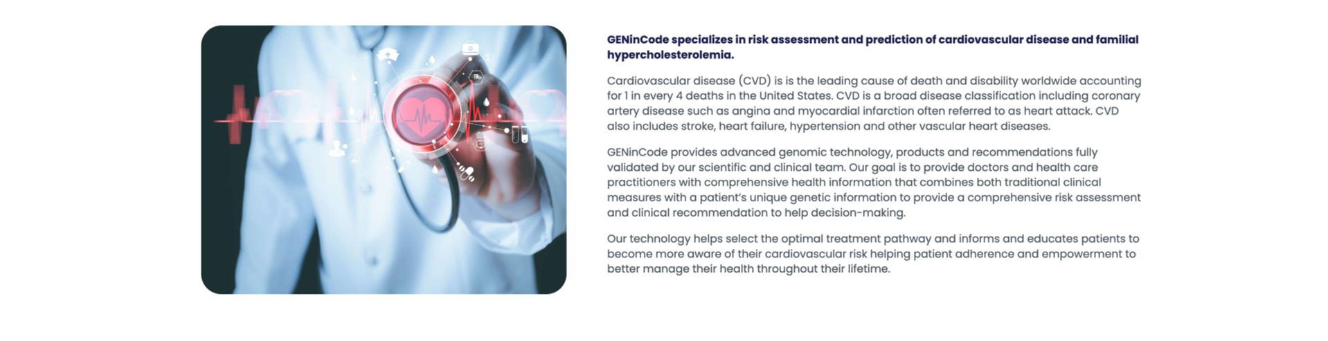 Doctor's hand using a digital stethoscope with a heart rate monitor graphic.
