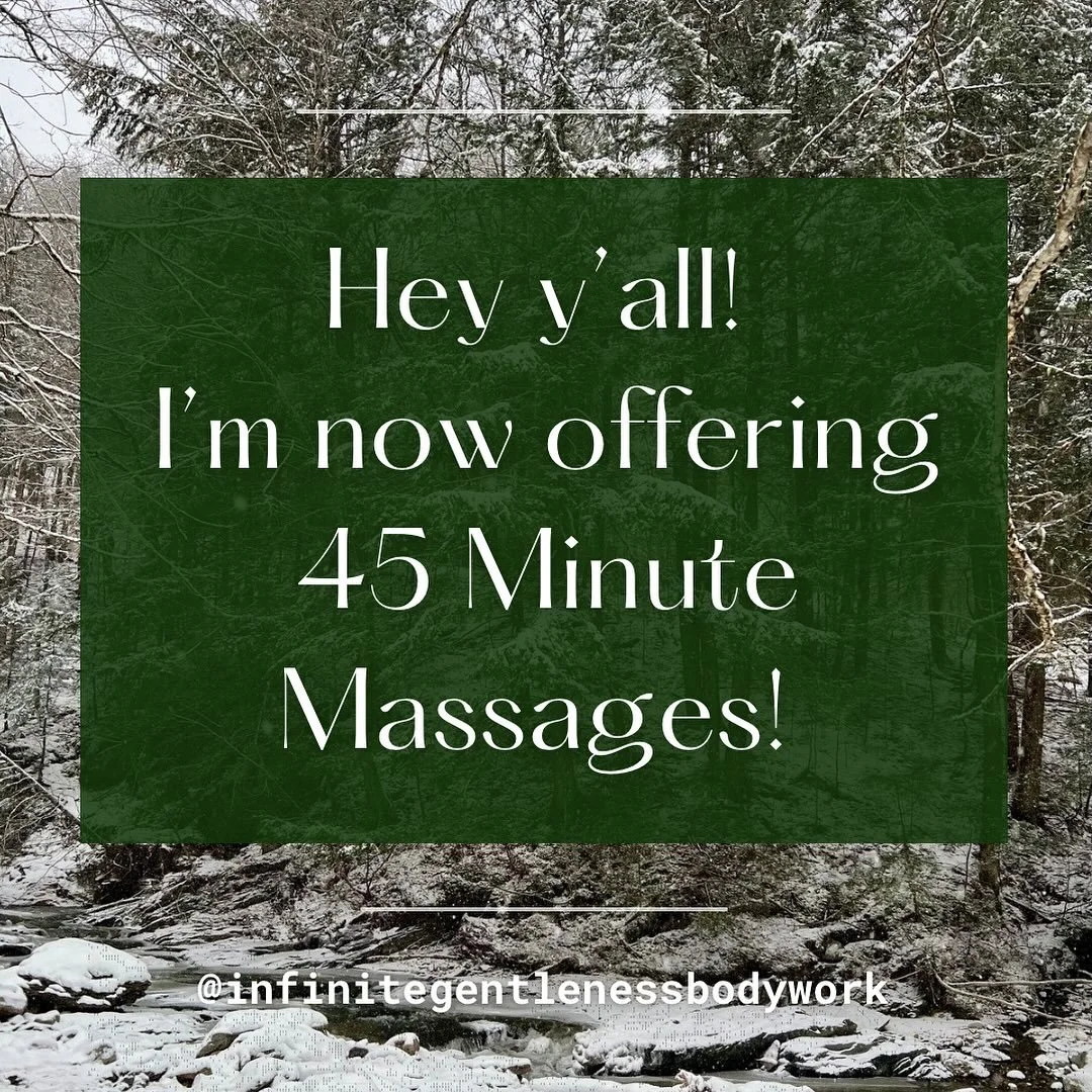 Hope y&rsquo;all are safe and warm in all this snow! I&rsquo;m excited to announce that I&rsquo;ll be offering more affordable sessions with the sliding scale starting at $60. I know massages are expensive, and I hope this more focused option will be