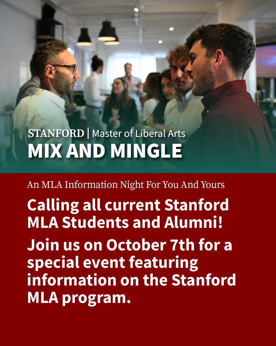 Speculative Stanford MLA program Instagram social promoting Mix and Mingle event