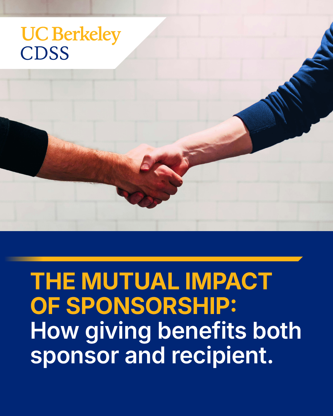 UC Berkeley CDSS social media proposal with handshake between two people, with text overlay promoting a info on sponsorship benefits