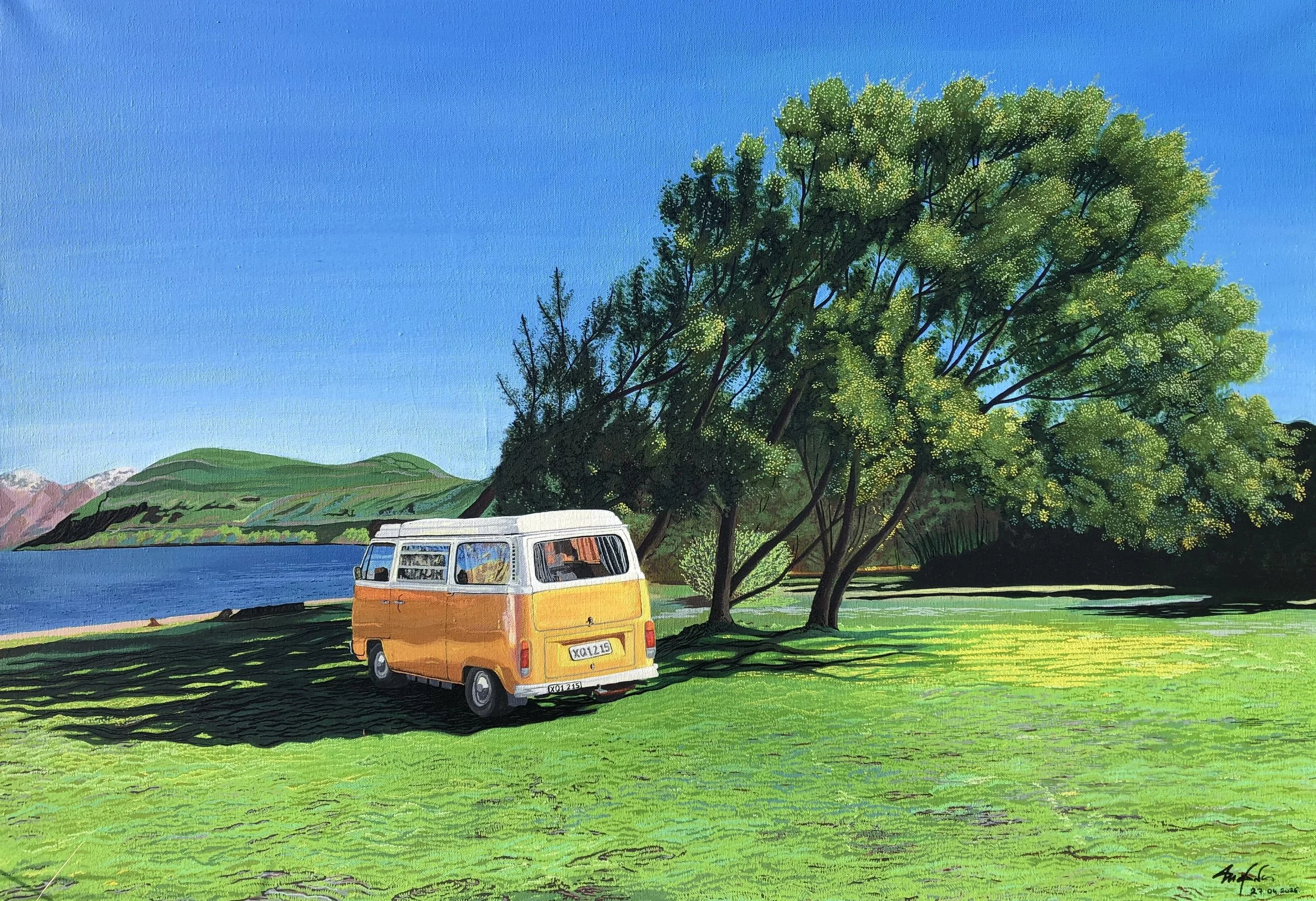 "Close to Wanaka" (2026, Acrylic on Canvas, 1000 x 700 mm)
This painting is based on a memory from my time in New Zealand — a moment where everything felt still, quiet, and completely at peace. Nothing dramatic. Just peace.
“Paying attention is a for