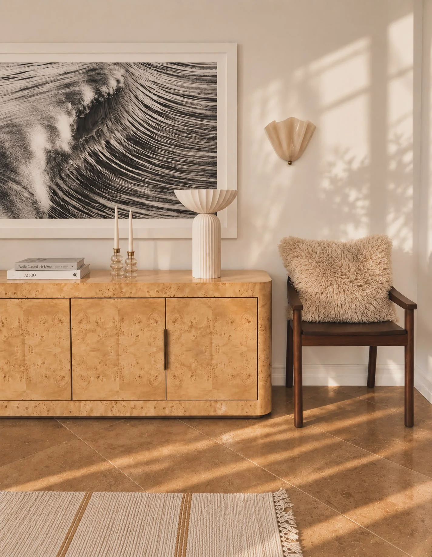 California Calm- Mixed wood, always textures, a few simple details to pull it all together. 🤍 #ShoreCliffStyle #CaliforniaInteriors #InteriorDesign