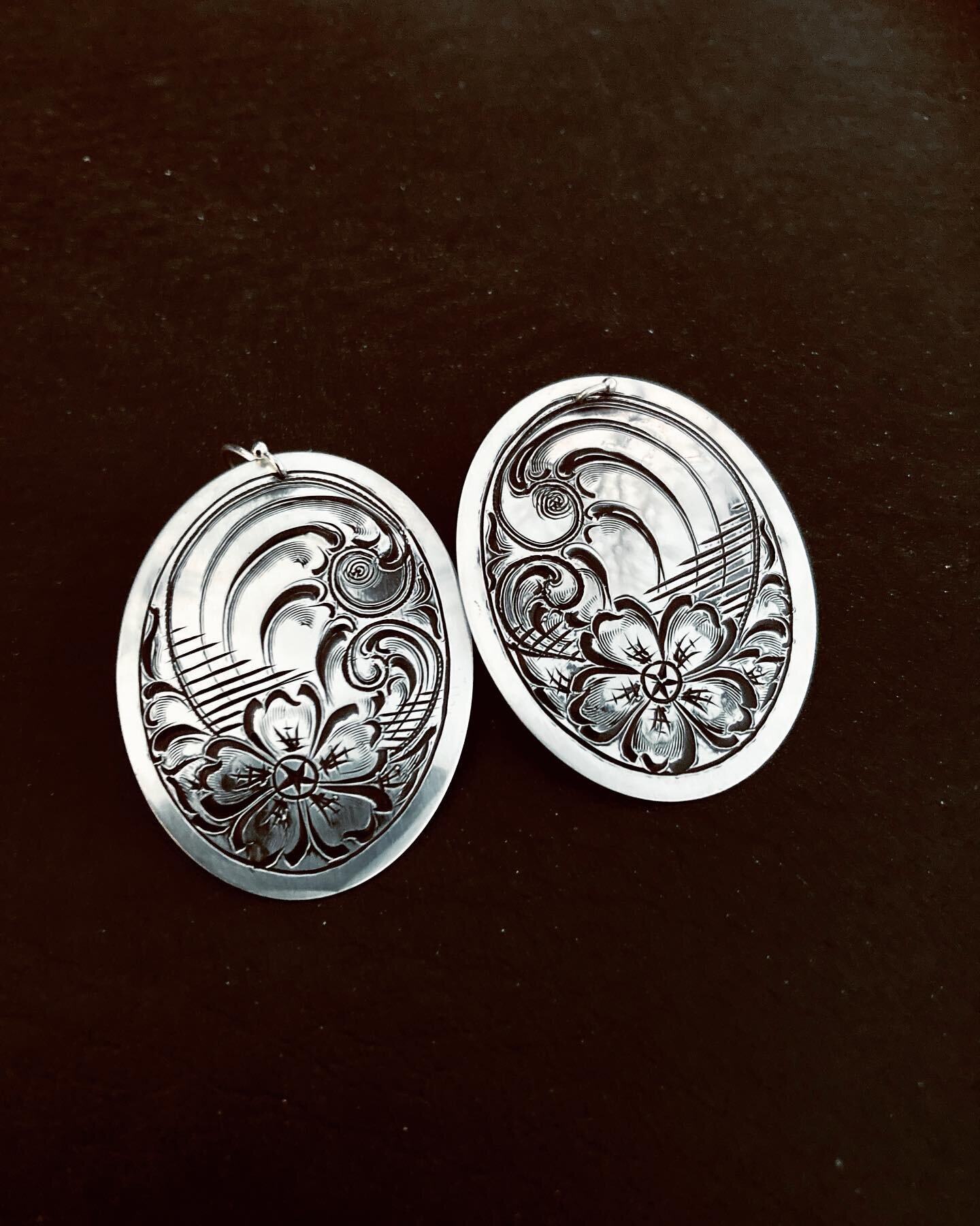 All done! 1 1/2 in sterling silver  earrings. #available #courtneywarnersilver #handengravedsterling