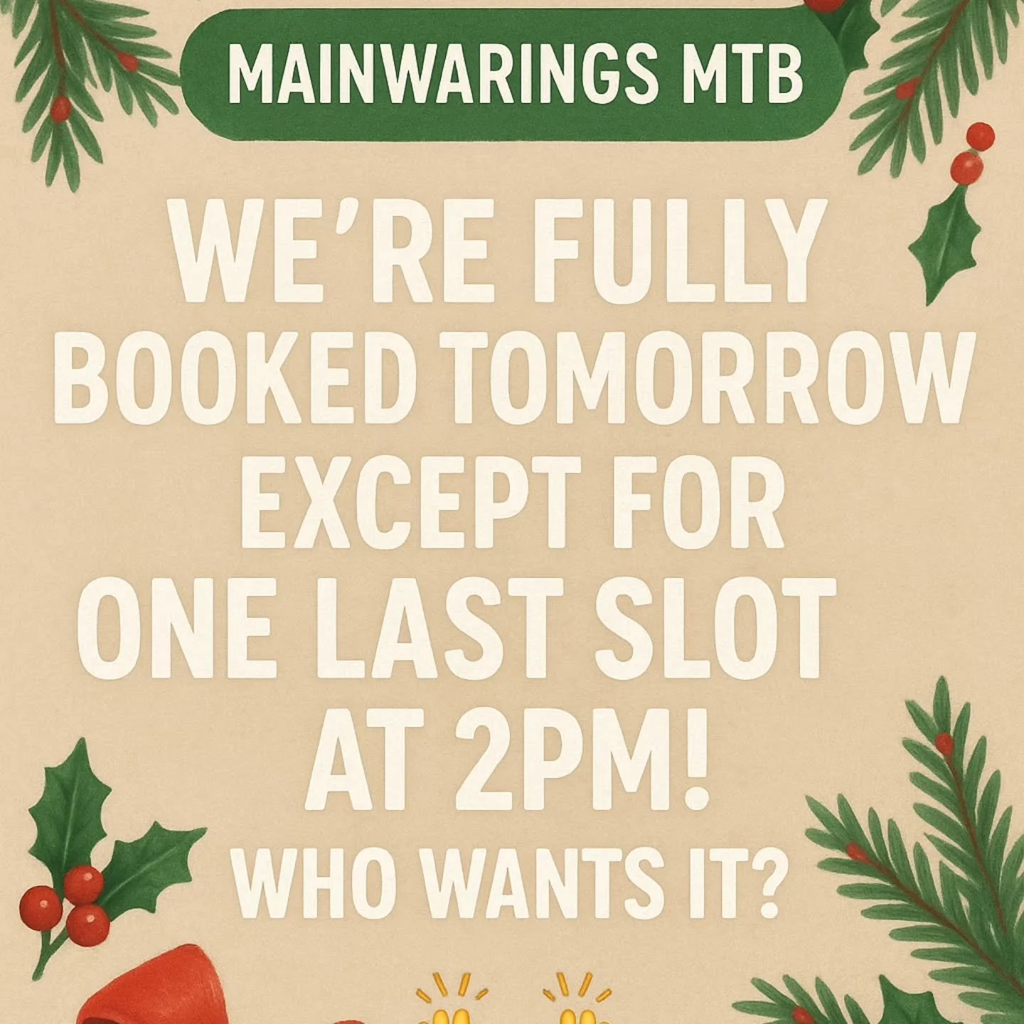 &ldquo;We&rsquo;re fully booked tomorrow except for ONE last slot at 2pm! Who wants it? 🙌&rdquo;