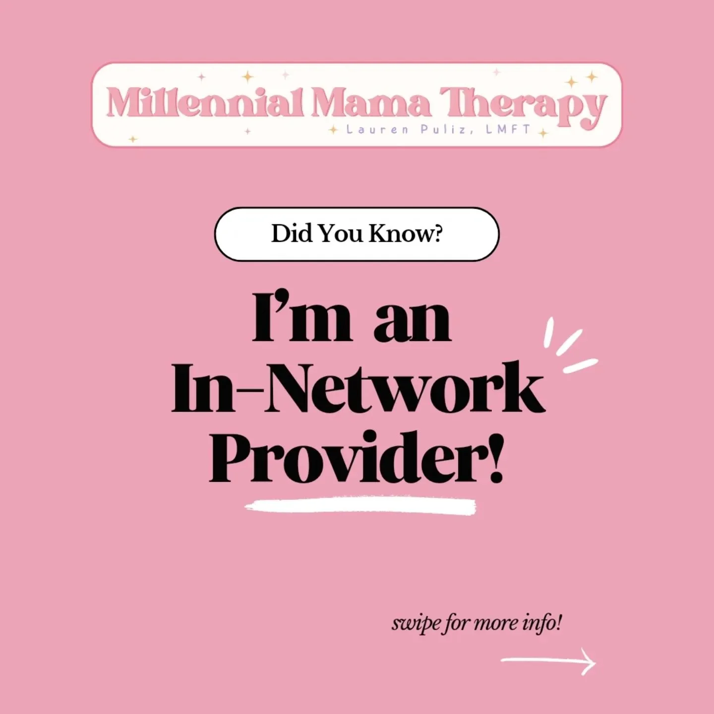 ✨DID YOU KNOW? I'm an in-network provider!✨ 
Swipe through to learn more and book your FREE consultation call today! 

❓I'm not in-network with your insurance? No problem! I am able to bill out-of-network benefits via superbill or @joinmentaya.

📩 S