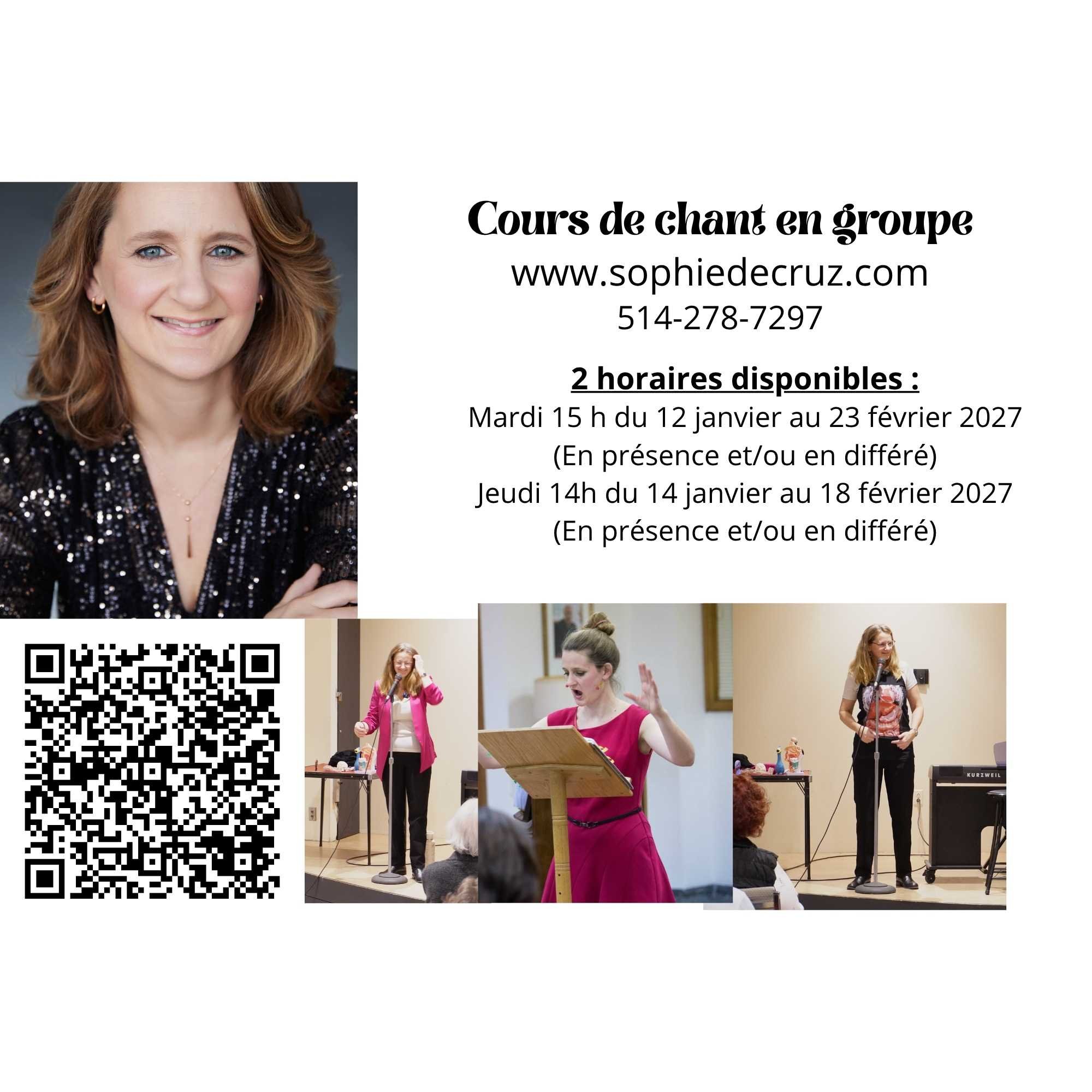 Cours de chant en groupe mardi de 15 h à 16 h du 12 janvier au 23 février 2027