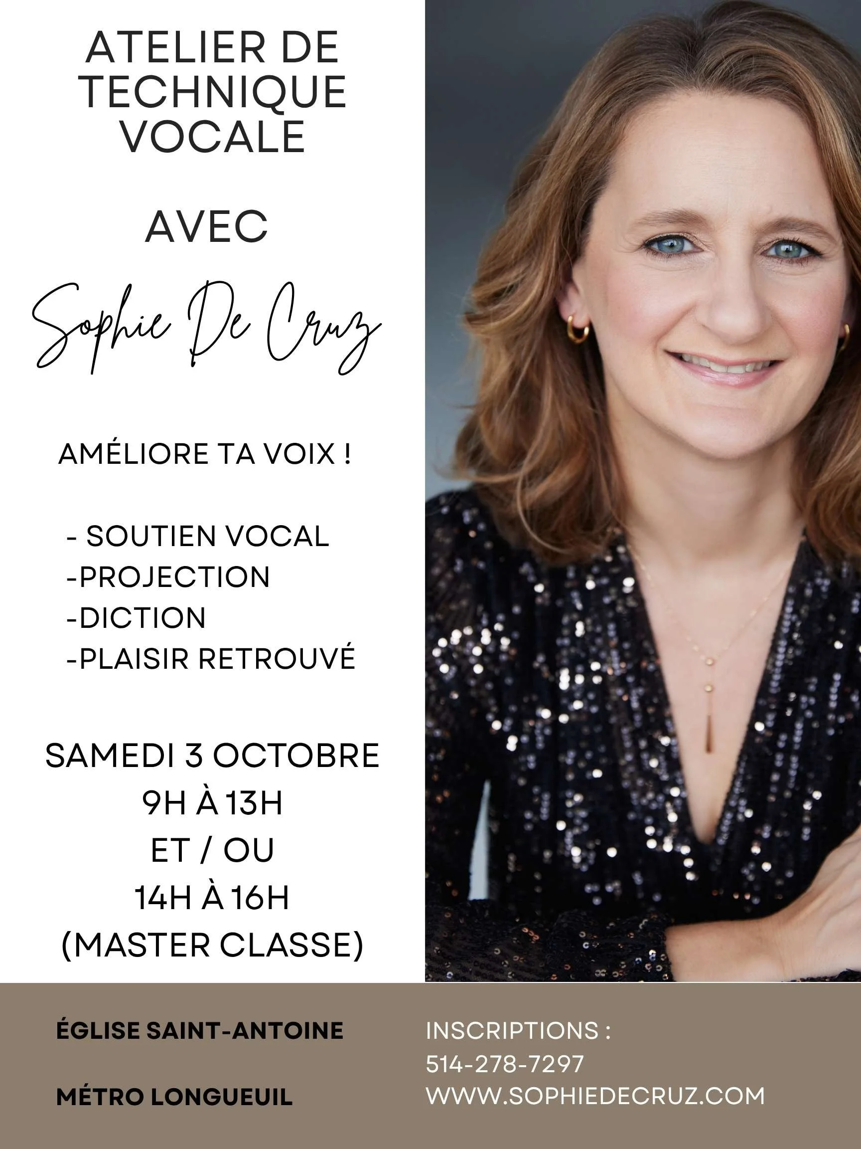 Atelier de technique vocale 3 octobre 2026 9h à 13h atelier et 14h à 16h master classe
